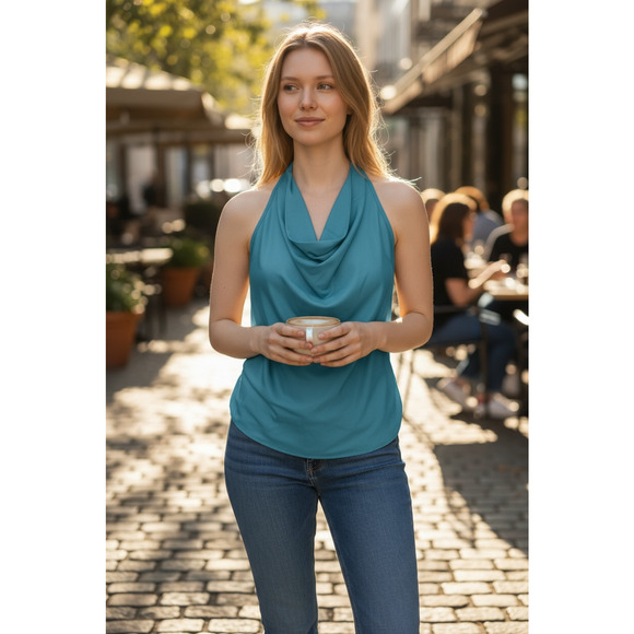 Ramy Brook Tops - RAMY BROOK Top NEW Size S Harriet Silk Halter Tank Top Convertible Blue